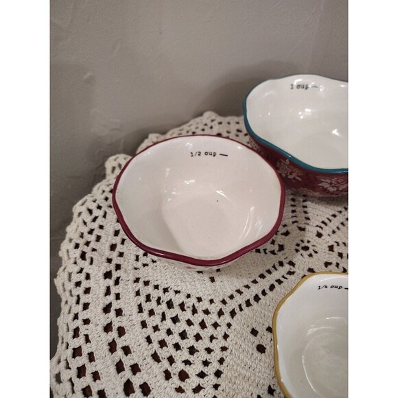 The Pioneer Woman Nesting Measuring Bowl Set 4 piece Fall Flowers Stoneware - Picture 7 of 12